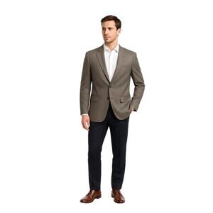 Men’s 100% Wool Sport Coat 43R Taupe/Gray Micro-Check